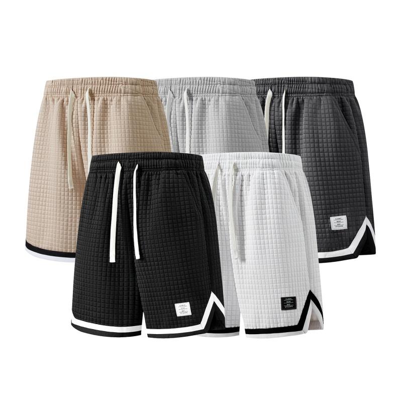 Men’s summer waffle knit drawstring shorts, loose breathable athletic shorts with pockets, casual fitness wear for summer