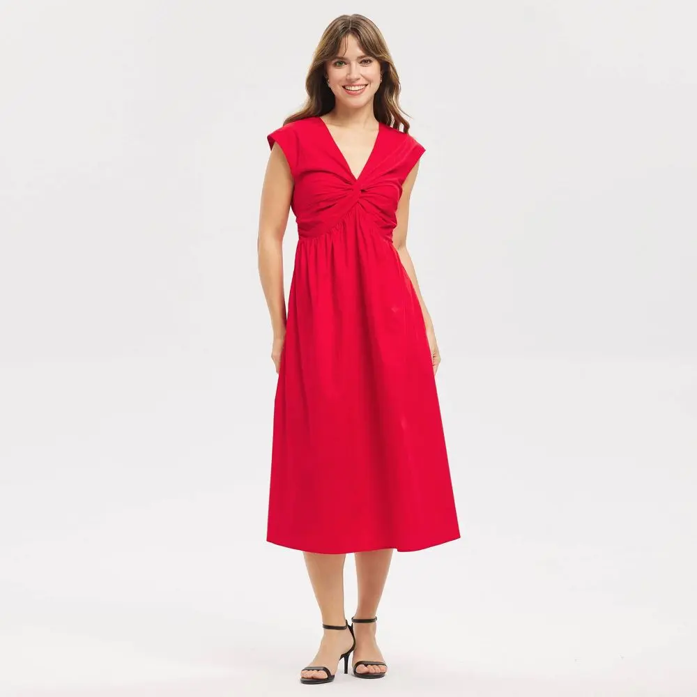 Women's Twist-Front Midi Dress - A New Day Red L