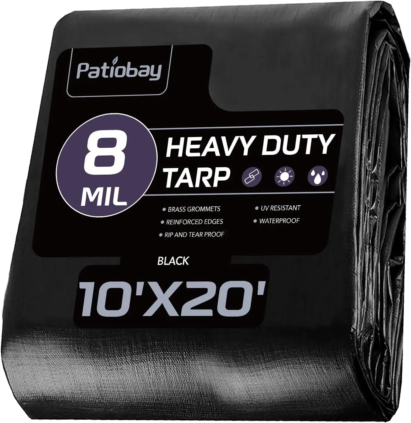 10x20 Feet 8 Mil Large Waterproof Heavy Duty Tarps with Grommets Every 23.6", Thick Plastic Tarp UV Resistant Tear&Fade Resistant, Reinforced Edges for Outdoor Pool Camp Tent