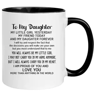 1 count  Daughter Mug with Heartfelt Parental Message - Birthday, Christmas, or Graduation Gift from Mom & Dad - Keeps Hot/Cold Drinks - White Body & Black Handle - Ideal for Daughter's Cup - Sentimental Keepsake Present, Daughter Gifts