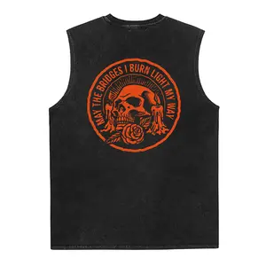 MAY THE BRIDGES I BURN LIGHT MY WAY Skull Print Men's Washed Vest