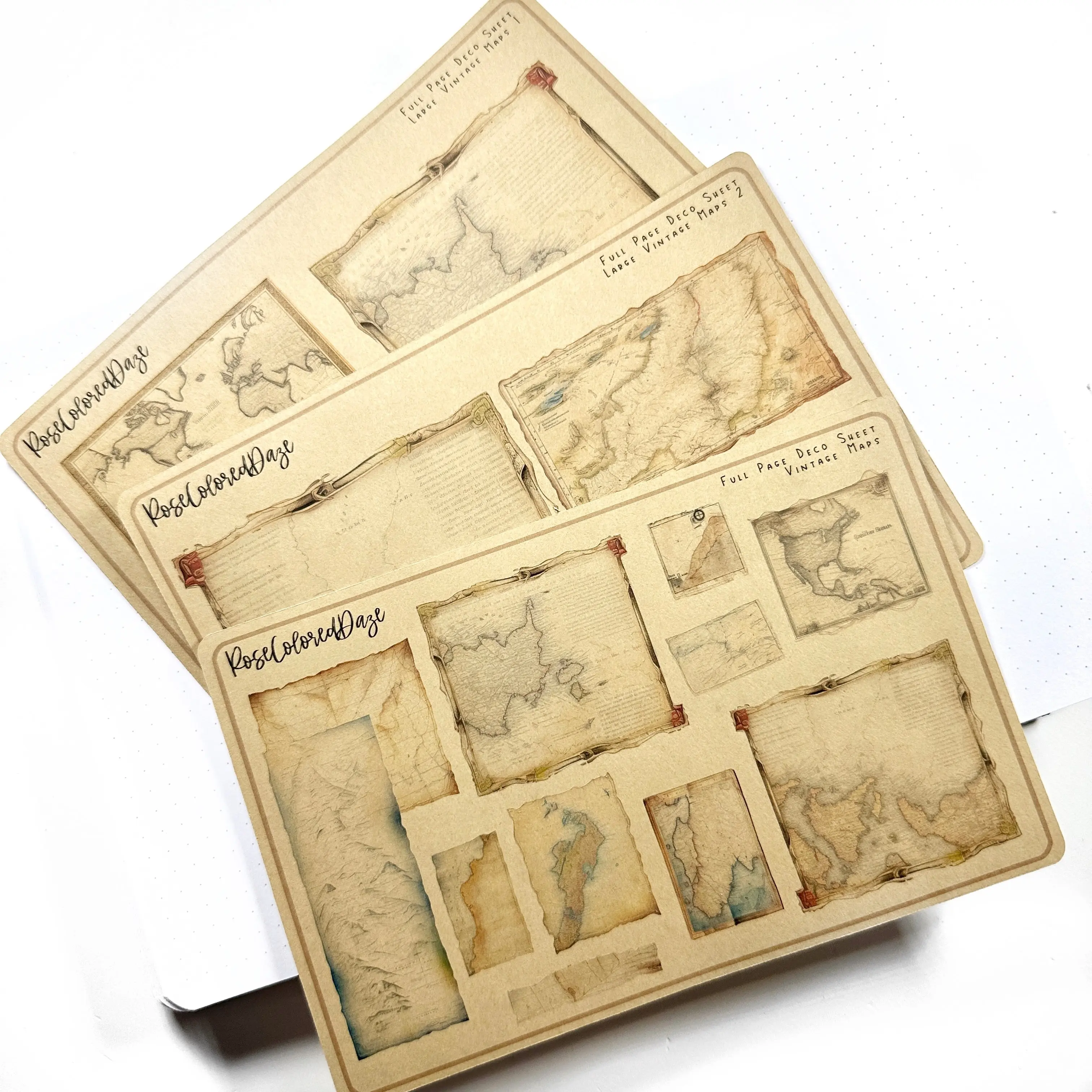 Craft Paper Sticker Sheets - Vintage Maps
