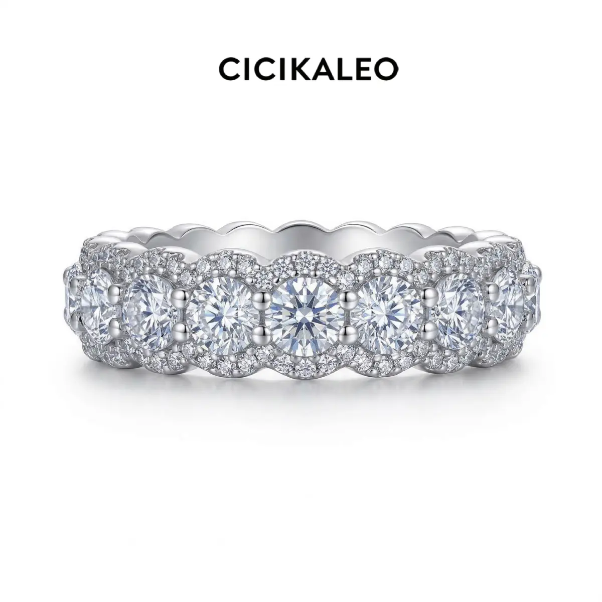 CICIKALEO Luxury Moissanite Eternity Band for Women Men Iced Out Unisex Ring 18K White Gold Plated Lab-Created Promise Couple Gift for Her #Summervibes
