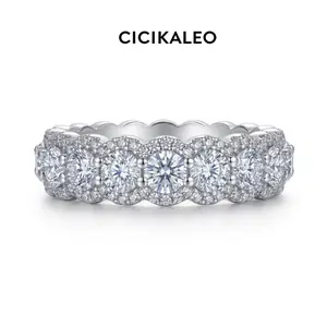 CICIKALEO Luxury Moissanite Eternity Band for Women Men Iced Out Unisex Ring 18K White Gold Plated Lab-Created Promise Couple Gift for Her #Summervibes