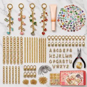 360Pcs DIY Lip Gloss Keychain Kit Cute Pendants Letter Charms Jewelry Making Supplies for Bag Charms Birthday Easter Gift