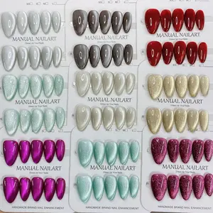 10Pcs Handmade Press On Nails  Reusable False Nails  Handmade Wearable Nail Gel Polish Nail Stickers High-end Sparkling Crystal Cat Eye Removable