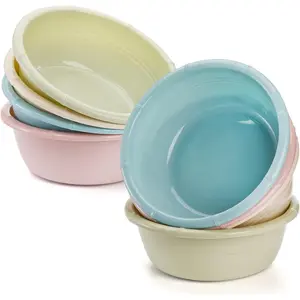 8 Pack Plastic Wash Basin, 5 Quart Stackable Camping Dish Pan, Round Vegetable Fruit Wash Pan Dish Tub for Home Kitchen Outdoor Indoor, 12 In