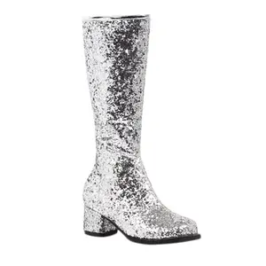 Girls Silver Glitter Go-Go Boots