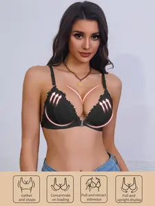 🔥 French Lace Front Closure No Padding Triangle Wireless Bra | Natural Support, Adjustable Straps Invisible Racerback, Easy On/Off, Sexy Lingerie For Daily & Date Night