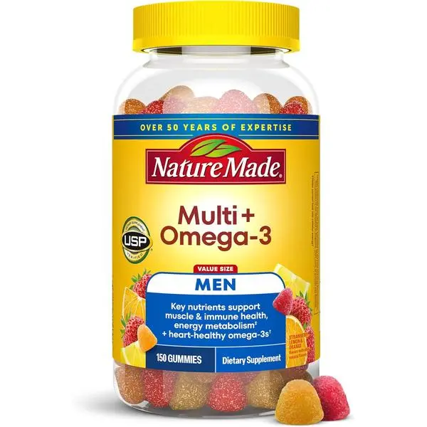Nature Made Mens Multivitamin Gummies with Omega-3, 80 Count | Vitamins and Minerals Gummy with Omega-3, Mens Gummy Multivitamins for Daily Nutritional Support, 40 Day Supply