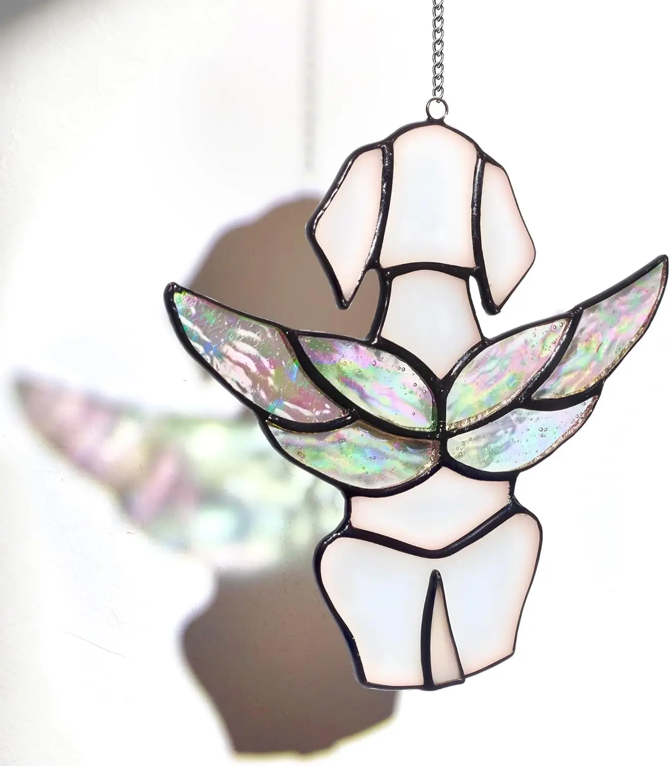 Rainbow Bridge Stained Glass Angel Suncatcher - Dog Memorial Gift, Loss of Dog Sympathy Gift, Handmade Copper Foil, Pet Memorial Keepsake, Gift Box with Card, Remembrance for Pet Loss