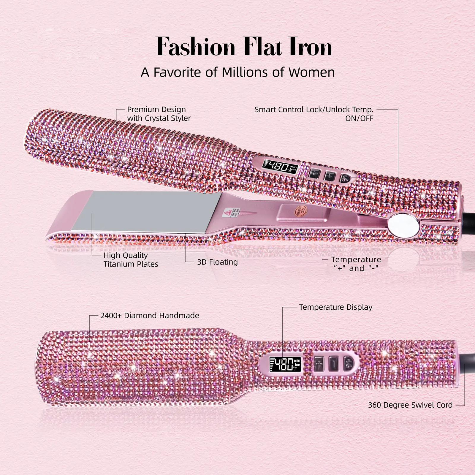 DORISILK Bling Rhinestone 2-in-1 Hair Straightener & Curler - 2