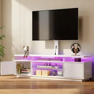 TV Stand With Mount And Power Outlet  51.2"/59.1", Swivel TV Stand Mount For 32/45/55/60/65/70 Inch TVs, Height Adjustable Modern Entertainment Center With Storage & LED Lights, TV Table