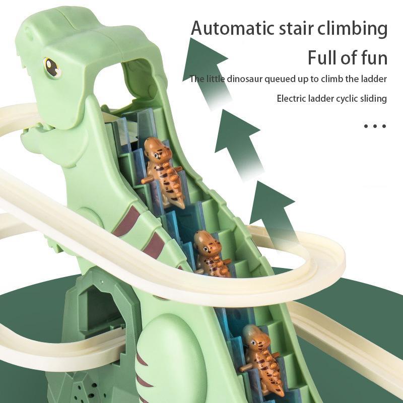 Dinosaur Stairs Climbing Toy  Electric Track, 6 Cars, Fun Gift for Kids & Boyfriend