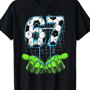 Women's Plus size Football Jersey No.67 - Neon & Turquoise Soccer Drip Design T-Shirt, Number 67 Print, Machine Washable Round Neck Tee Casual Wear for Soccer Training & Games