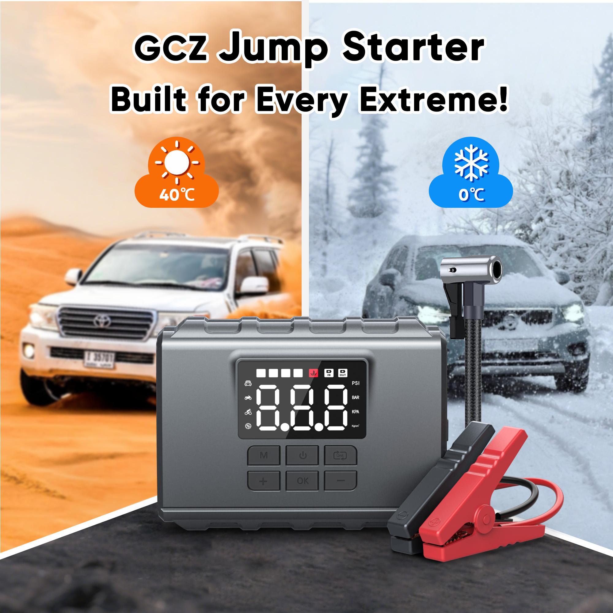 GCZ 3000A Peak Portable Jump Starter with Air Compressor 150PSI, Battery Booster (up to 7.5L Gas&5.5L Diesel), 20000mAh Power pack with Dual Cylinder & LED Display&Flashlight