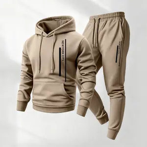 Men's 2-Piece New York Printed Hoodie & Drawstring Sweatpants Workout Set, Sporty Casual Athletic Long-Sleeve Hooded Jacket & Trousers, Gym Workout Sets for Fall, Winter Daily Wear