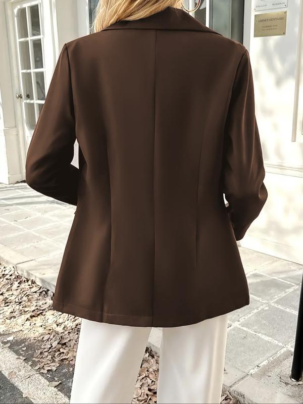 Women's Winter Solid Color Blazer Jacket, Stylish Pockets & Lapel Design, Loose Fit for Office & Daily Wear, Essential Winter Clothing