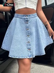 Women's A-Line High-Waisted Button Fly Denim Skirt, Casual Loose Fit Knee-Length Summer Dress, Elegant Chic Daily Wear, Womenswear