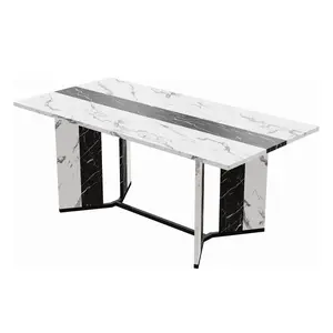 PUKAMI Rectangular Dining Table for 6 People, 71 Inch Long Wood Kitchen Dinner Table with Sturdy Metal Frame & Waterproof Tabletop, Modern Farmhouse Dining Room Tables for Home, Living Room, White