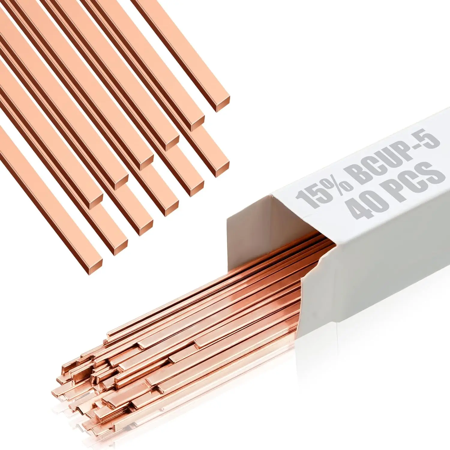 15% Silver Phosphor Copper Brazing Rods AWS BCuP-5 (40 Flat-Shape Welding Pieces) - 0.050"x1/8"x10", Lower Melting Temperatures, Better Wettability, Higher Strength for HVAC Users, Cold Storage Units, Refrigerator, 40 Flat Welding Rods