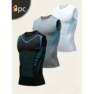 Set of 3 Men'S Athletic Compression Tank Tops, Sleeveless Shirts for Basketball, American-Style Training Vests Designed for Moisture-Wicking And Quick-Drying, Ideal for Sports And Outdoor Activities