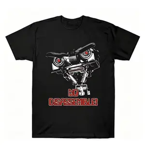 Men'S Johnny Five Graphic T-Shirt, 100% Cotton, Casual Crew Neck, Regular Fit, Non-Stretch Knit Fabric, With Robot Print For All-Season Tee