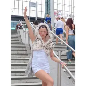 Halloween Cosplay Leopard Print Fuzzy Crop Hoodie Jacket for Women, Cute Anime Role Play Short Furry Coat Party Outfit