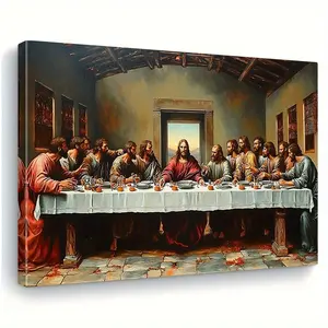 "The Last Supper" Framed Canvas Art Print - Classic Religious Wall Decor with Wooden Frame, Horizontal Design, Suitable for Living Room, Dining Room, Church, Multiple Sizes - Christmas, Easter, Halloween Holiday Decoration (No Power Required), Home Decor,