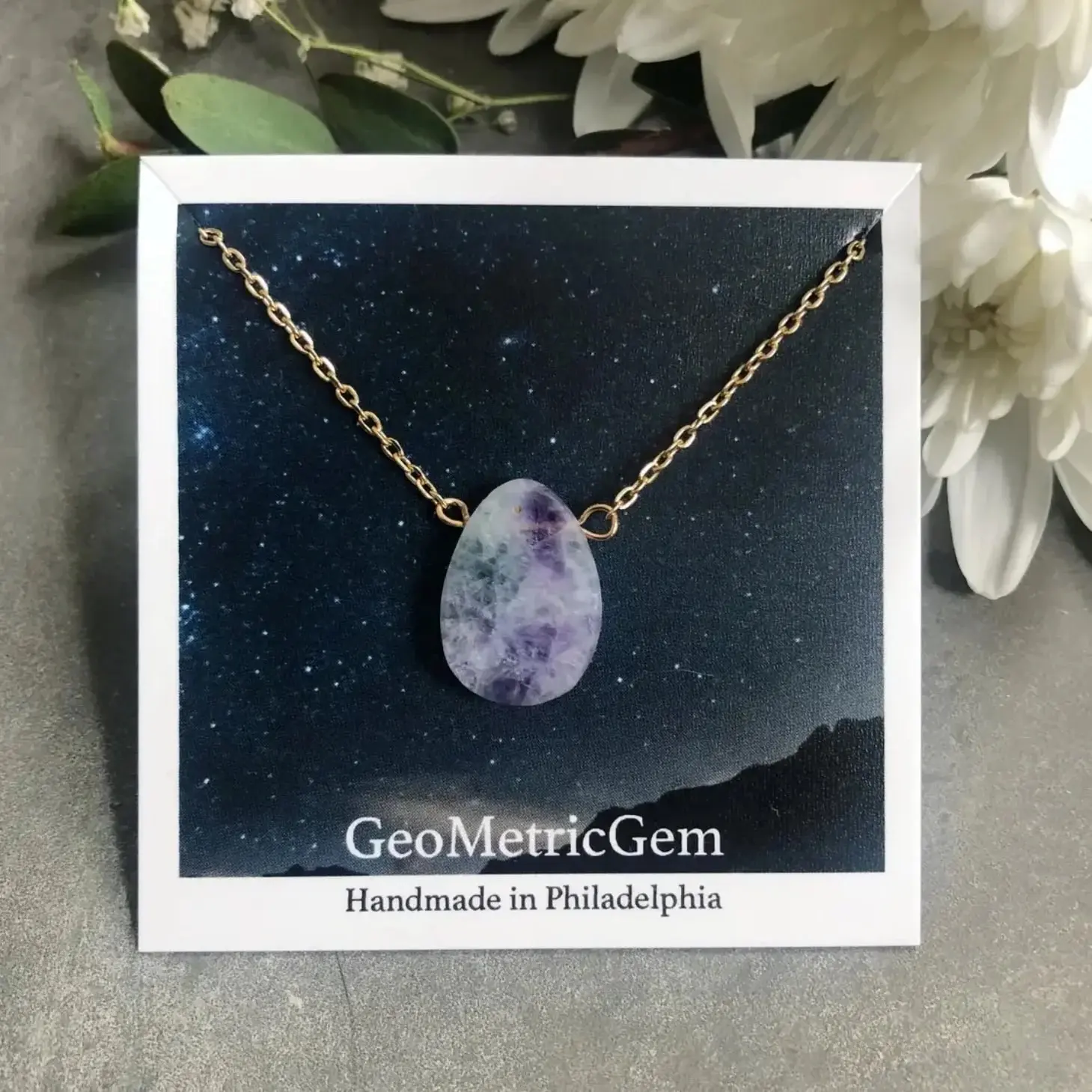 Small Rainbow Fluorite Necklace ~ Gold Plated Chain