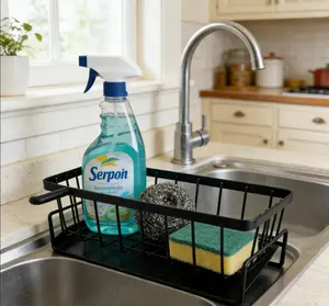 Kitchen Sink Drain Rack & Multifunctional Storage Rack with Sponge Holder Steel Design Hook for Kitchen Gadgets and Fall Decor 9.05"x4"x3.6"