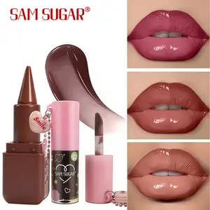 SAM SUGAR 2pcs Lip Liner Lip Oil Set, Fine Glitter Lip Gloss, Moisturizing Mirror Finish Lipstick, Waterproof Long-Lasting Color