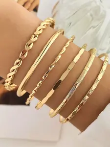 6Pcs Women's Golden Bracelet,Gold Bangle Bracelets For Women,Multi-Layer Stackable Bracelet Set, Fashionable and Elegant, Twisted Cable Bracelet, Minimalist Bohemian Style Jewelry Gift, Twisted Chain Bracelet