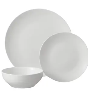Minimalist White Dinnerware Set 12 Piece Ceramic Stoneware Plates Bowls Set for Home