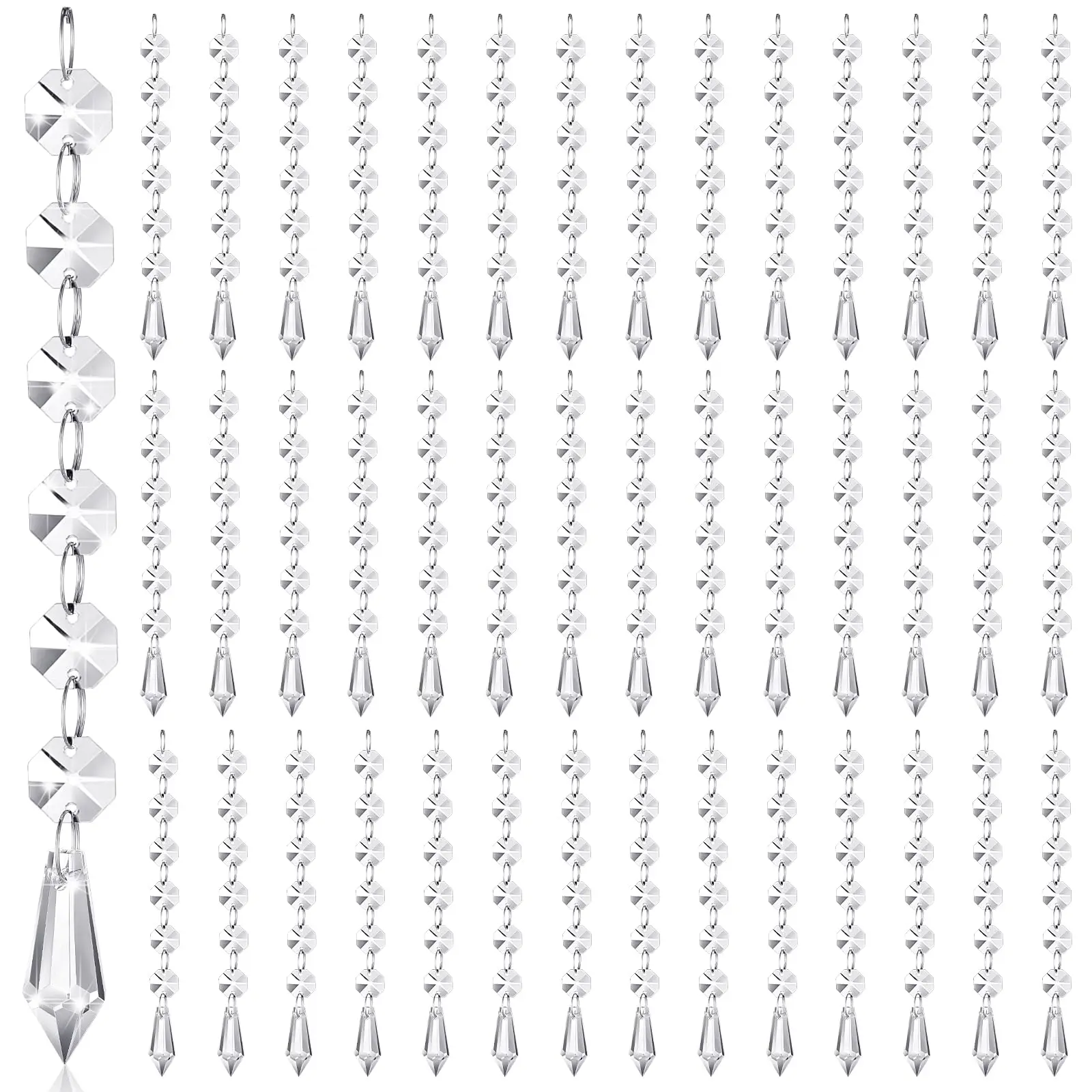100 Hanging Crystals For Centerpieces Chandelier Clear Crystal Garland Strands Ornament Beads Prisms Pendant Christmas Tree Window Home Decoration(icicle)