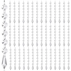 100 Hanging Crystals For Centerpieces Chandelier Clear Crystal Garland Strands Ornament Beads Prisms Pendant Christmas Tree Window Home Decoration(icicle)