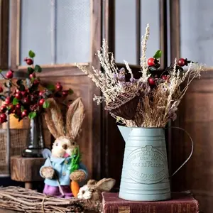 1pc Vintage Metal Pitcher Vase - Rustic Farmhouse Decor, Floral Garden Design, Distressed Finish, No Electricity Needed, Ideal for Home Dining Table Centerpiece, Kitchen Storage, Rustic Home Decor, Decorative Flower Vase