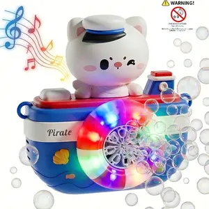 Cute Pirate Bubble Machine Kids Toy with LED Light and Music, Automatic High Output Bubbles for Outdoor Play and Bath Fun