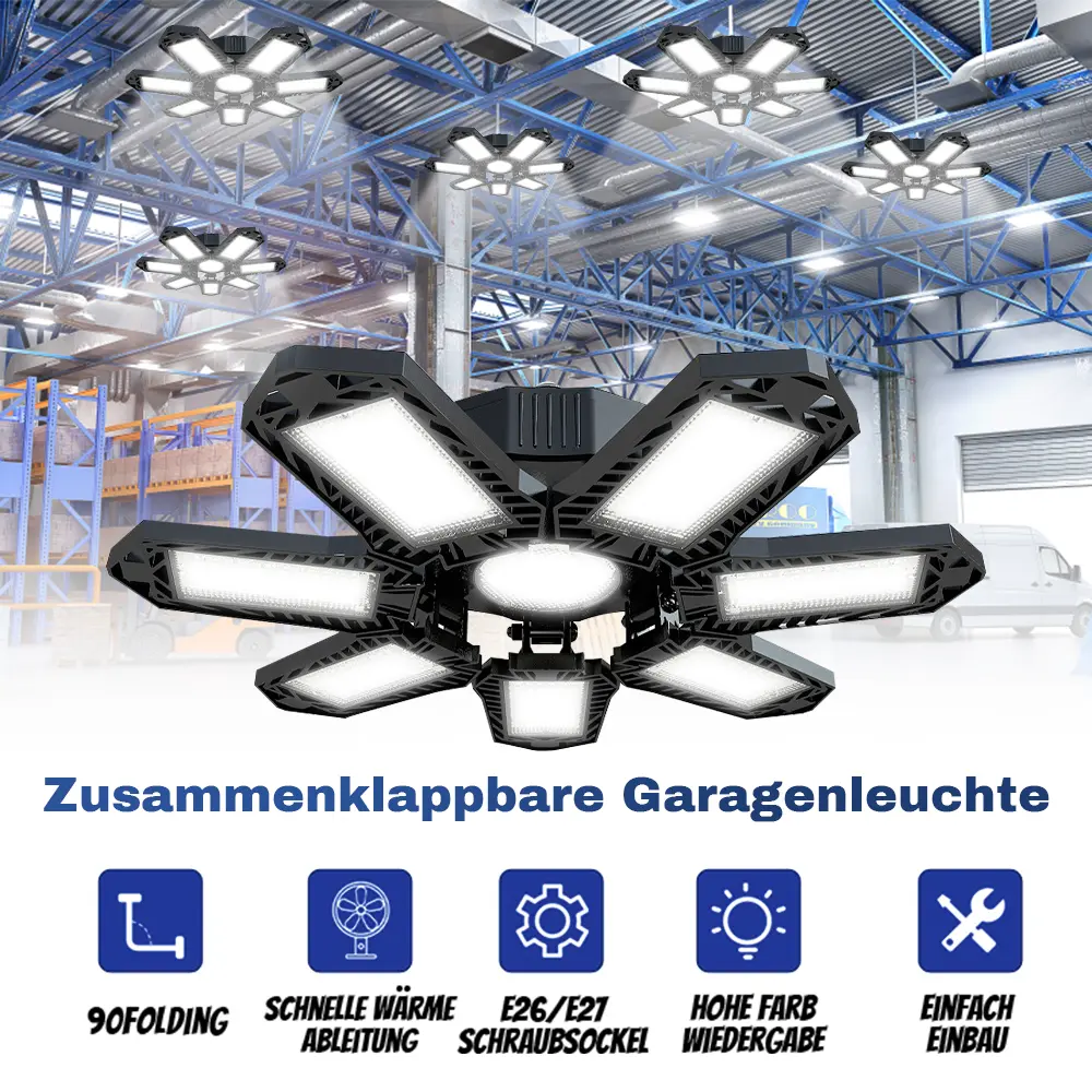 Super Bright LEDs Deformable LED Garage Ceiling Light, Adjustable Screw-in E26-E27 Bulb Socket, Warehouse Shop Light