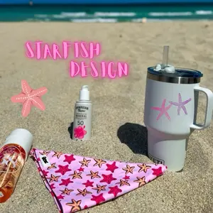 Starfish Printed Dog Bandana with Pink and Orange Starfish Design for Stylish Pet Accessories
