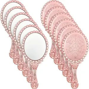 12 count Vintage Handheld Mirror, 9.8 L x 4.5 W Small Rose Gold Embossed Mirror Portable Cute Princess Mirrors Compact Travel Mirror Makeup Mirror for Classroom Princess Party Favors