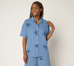 Peace Love World Boheme Linen Blend Printed Short Slv Shirt