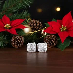 DiamondCelebritees Hip Hop 925 White Sterling Silver 1.26ct Cubic Zirconia Women's Square Earrings