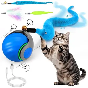 Interactive Cat Toy Ball - Speedy Indoor Cat Toys with Feather Tails for Chasing, Motion Activated Smart Automatic Rolling Toy for Stimulation & Enrichment, Keeps Cats Busy