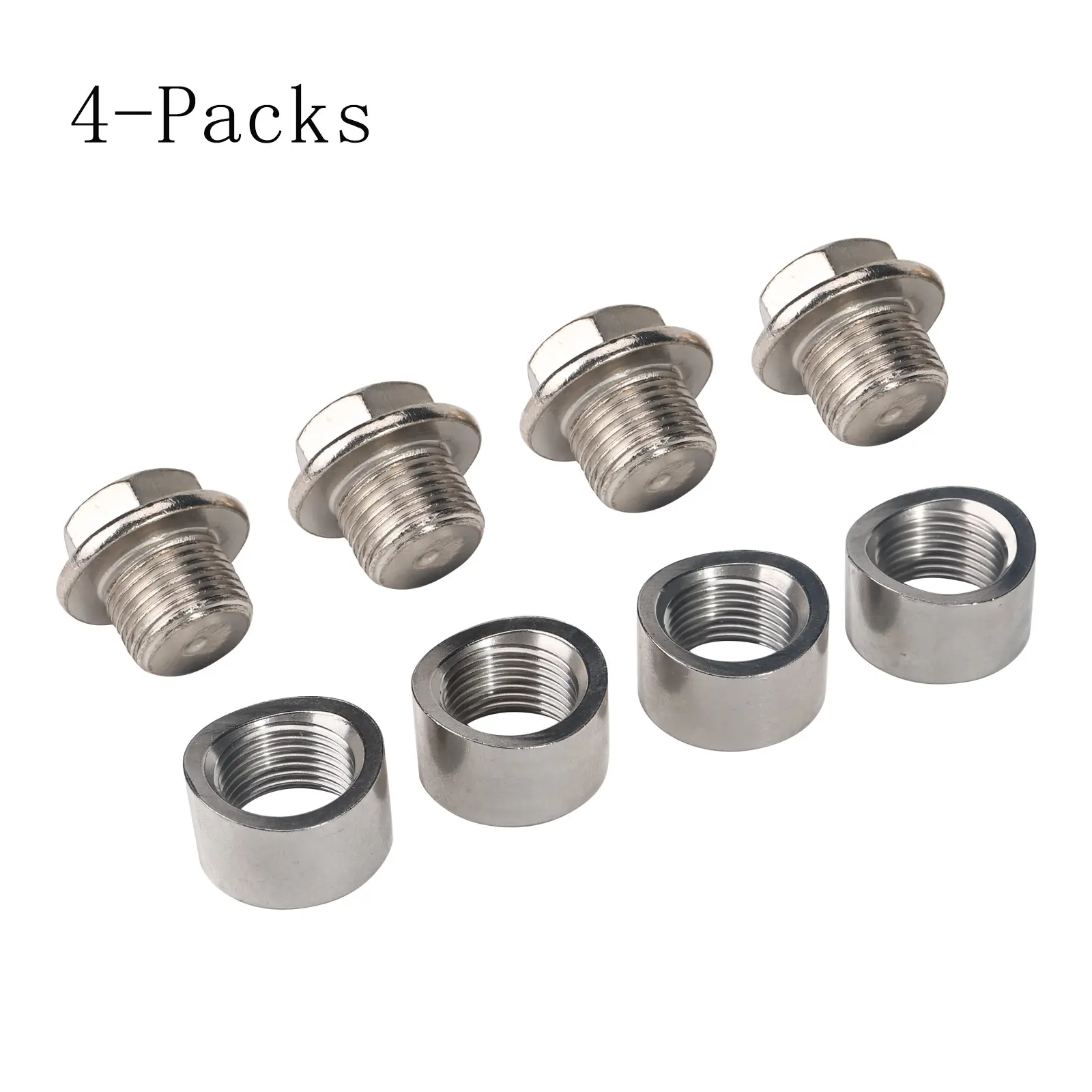 3MIRRORS M18 x 1.5 Stainless Steel O2 Sensor Weld On Bung Plug & Nut Cap Kit 4-Pack High-Quality Stepped Mounting Bungs with Notched Design, 2X Oxygen Sensor Bung, Durability And Precision