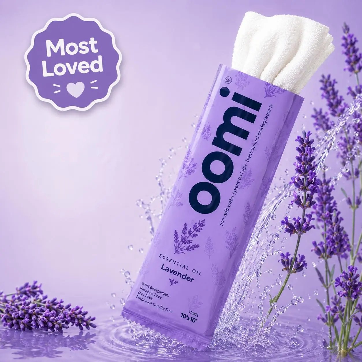 Oomi Lavender Towel – Pack of 5 | Soft Terry Cloth Face & Body Towel for Men & Women - Gently Clean, Remove Odor & Dry Skin Quickly – Multifunctional Towel for Gym, Office, Date Nights, Outdoor & Travel Use