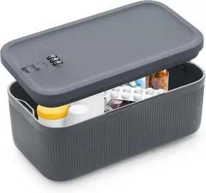 Lockable Storage Box, Small Lock Box with Combination Code for Phone/Medicine Safe/Food Home/Refrigerator/Office/Personal Items/Travel/Gift,9.25 x 5.04 x 3.62’’