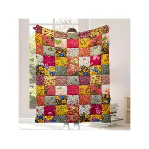 Vibrant Boho Vintage Mixed Floral Paisley Patchwork Cozy Quilted Throw Blanket