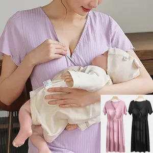 2-in-1 Maternity Nursing Nightgown, Modal Soft Built-in Bra Breastfeeding Dress Loungewear Summer For womens Labor and Delivery Summer Gown for Hospital Short Sleeve Maternity Nursing Dress outdoorfun Detachable Crystal Velvet Pregnancy Pillow