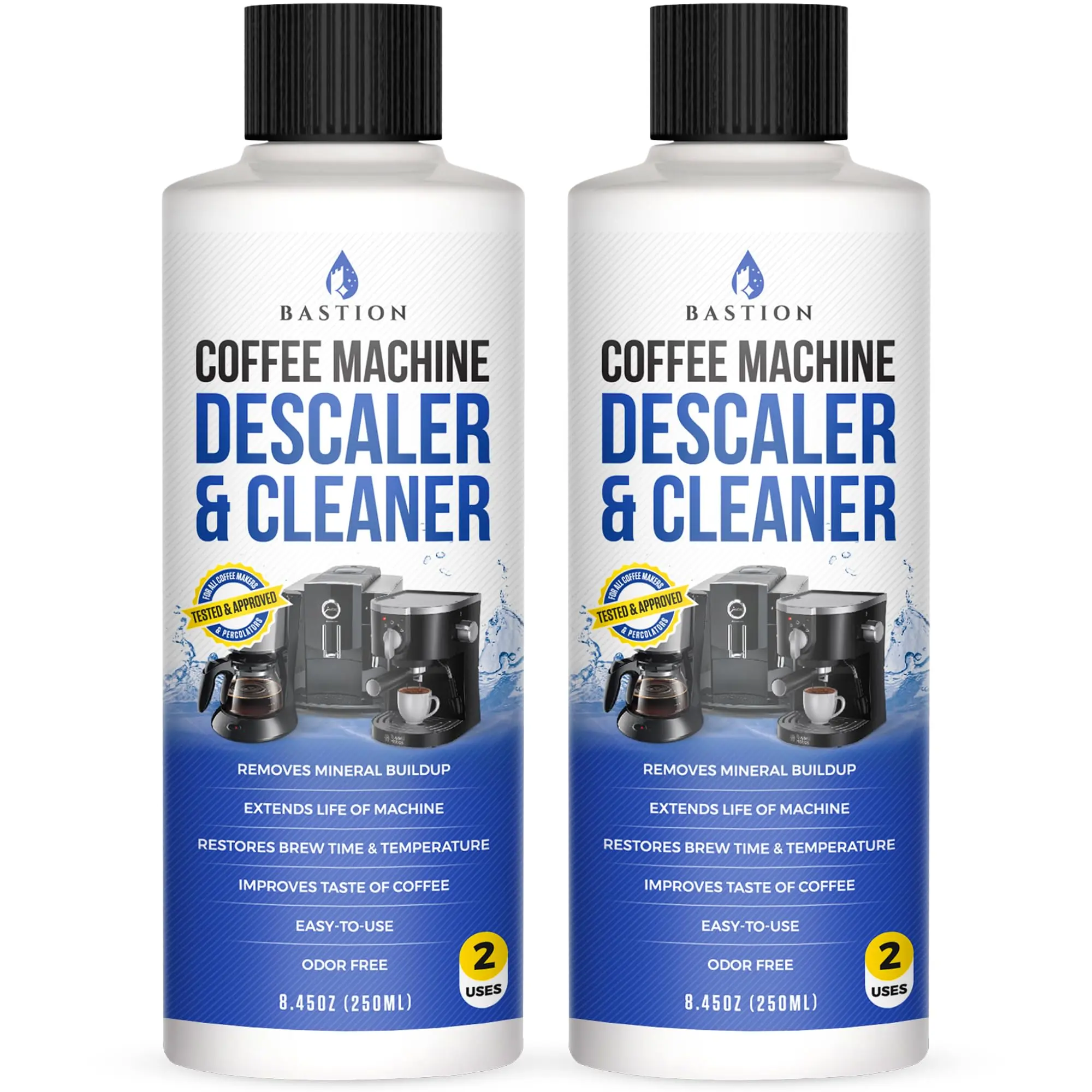 Bastion Coffee Machine Descaler & Cleaner - 4 Uses. (2 Bottles)